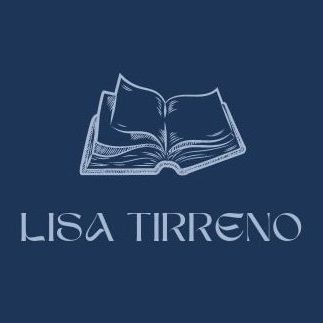 Image is a very pale blue book against a navy blue background with the text "Lisa Tirreno" underneath it, also in light blue