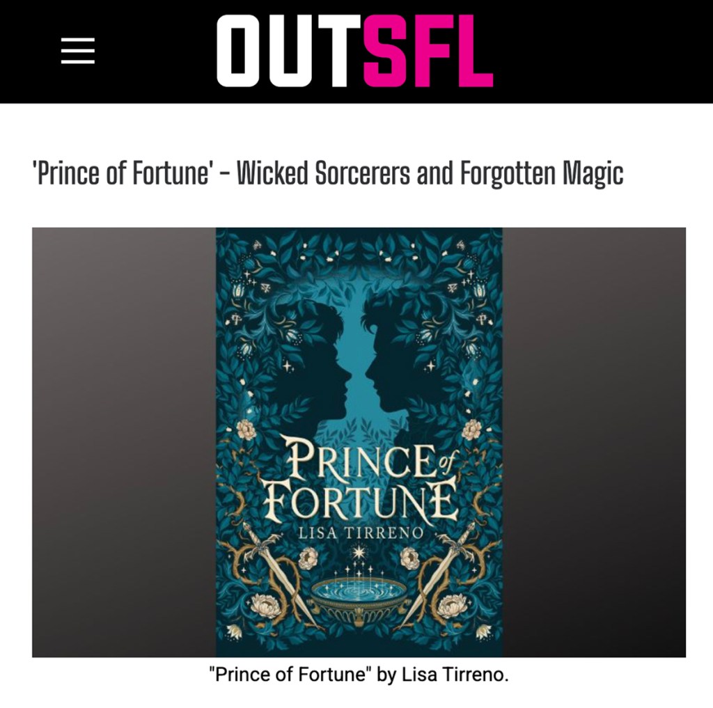 Image is a screenshot from website OutSFL, with the heading "Prince of Fortune - Wicked Sorcerers and Forgotten Magic" and a picture of the book's cover